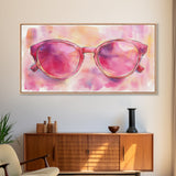 Pink Sunglasses Painting Framed Canvas Print, Whimsical Art Decor, Light Pink Wall Art, Retro Fashion Gift Idea, Original Artwork
