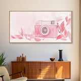 Retro Pink Camera Canvas Print | Whimsical Photography Wall Art | Light Pink Modern Decor | Unique Living Room Artwork | Gift Idea