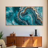 Turquoise Geode-Inspired Canvas Print, Mosaic Wall Art, Teal Wall Art, Abstract Coastal Art, Panoramic Art, Wide Wall Art, Coastal Decor