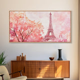 Eiffel Tower Cherry Blossom Canvas Print - Light Pink Wall Art Paris Landscape Romantic Living Room Art Bedroom Rustic Decor