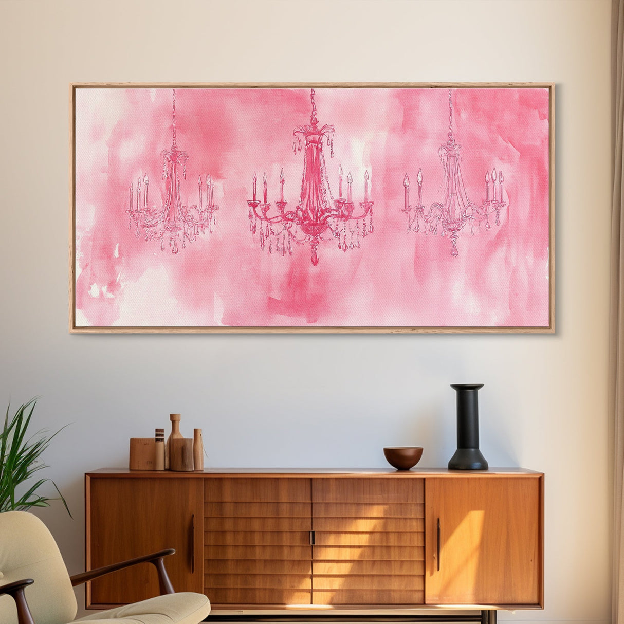 Vintage Chandelier Canvas Print in Soft Pink, Elegant Rustic Wall Art with Wabi Sabi Aesthetic, Perfect Guest Room or Living Room Art