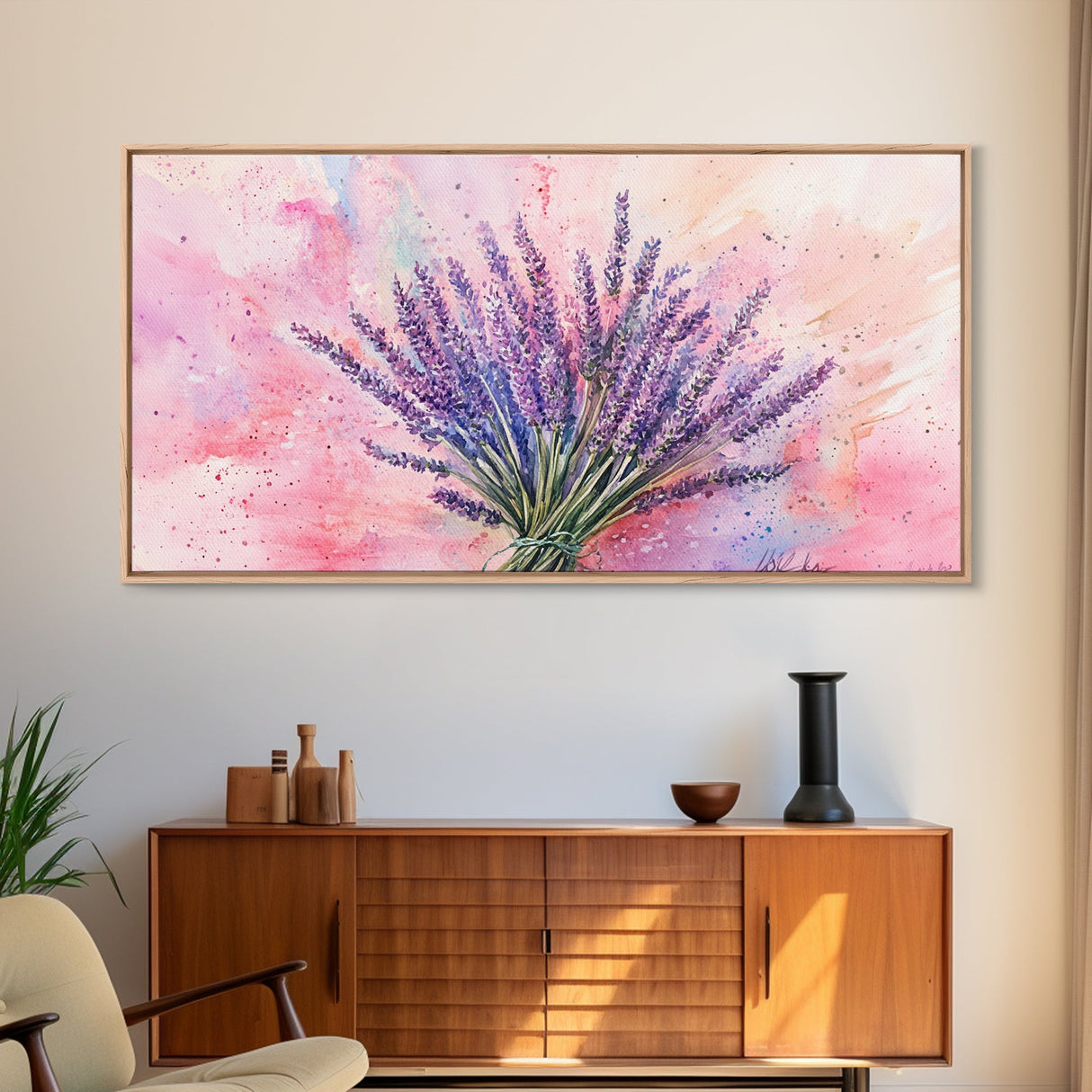 Lavender Bouquet Canvas Print, Purple and Pink Wall Art, Rustic Farmhouse Art, Botanical Painting, Above Bed or Guest Room Decor