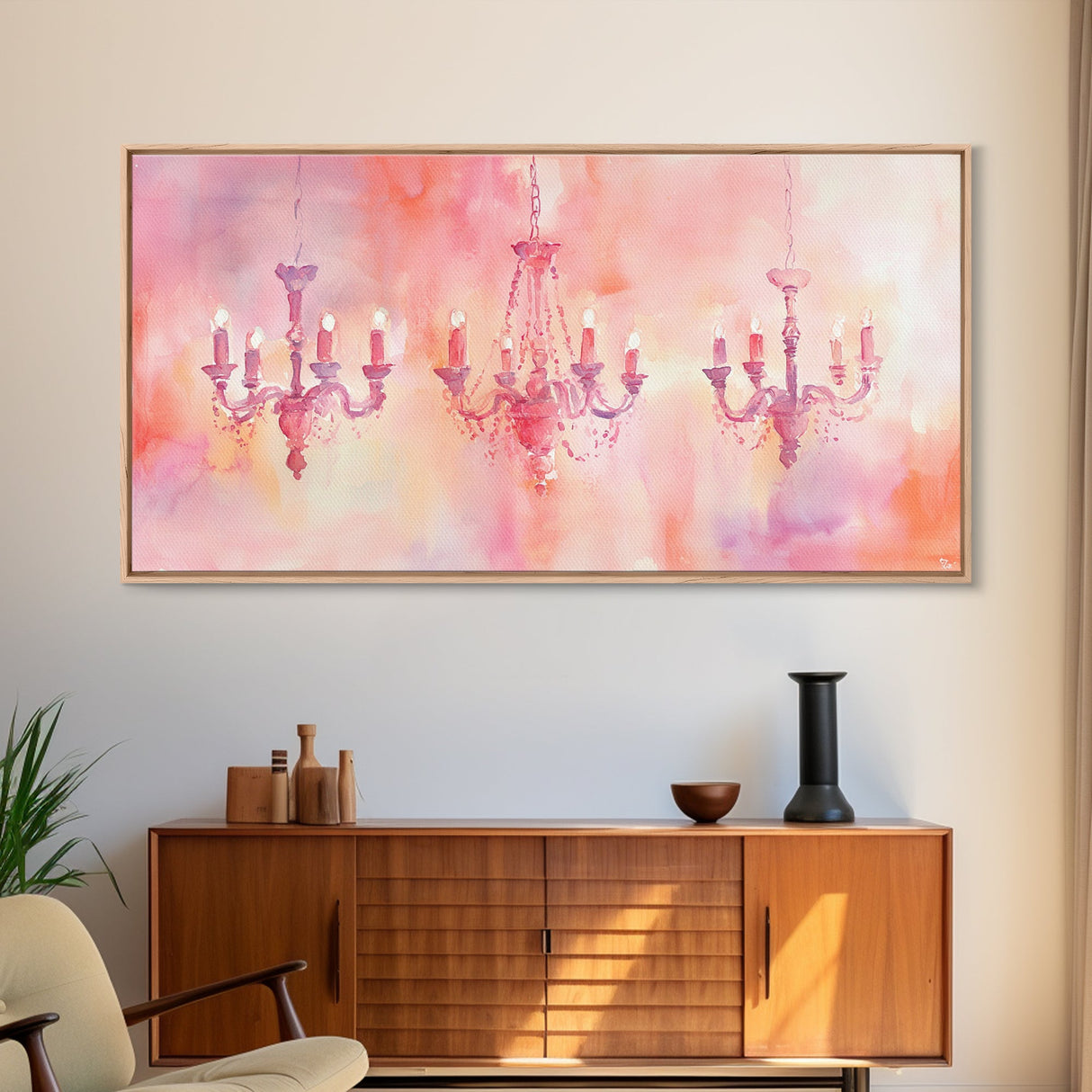 Elegant Chandeliers Canvas Print Romantic Lighting Artwork Pink Orange Wall Art Living Room Aesthetic Rustic Home Decor Artwork