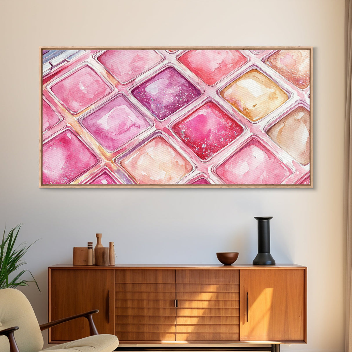 Shimmery Pink Palette Canvas Print Minimalist Makeup Art Light Pink Wall Art Dorm Room or Beauty Studio Aesthetic Gift Idea