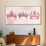 Pink Crown Trio Canvas Print Whimsical Art Princess Aesthetic Dorm Decor Light Pink Art Bedroom or Living Room Artwork Gift Idea