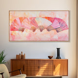 Fan Arrangement Canvas Print | Moroccan Wall Art, Chinoiserie Wall Art, Wabi Sabi Art, Light Pink Decor, Extra Wide Wall Art, Above Sofa Art
