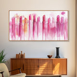 Assorted Lipstick Shades Illustration in Light Pink Wall Art on Canvas Print, Makeup Lover's Room or Vanity Decor Idea