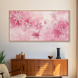 Winter Snowflake Motif with Pink Christmas Wall Art Aesthetic on Framed Canvas Print, Holiday Living Room or Bedroom Decor