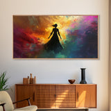 Woman Silhouette Sunset Canvas Print, Goddess Art Print, Romance Painting, Moody Woman Art, Bedroom Art, Fall Art, Vertical Wall Art
