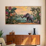 Exotic Jungle Elephant Canvas Print Rustic Botanical Decor Moody Art Wildlife Art Living Room Wall Art Gift Idea