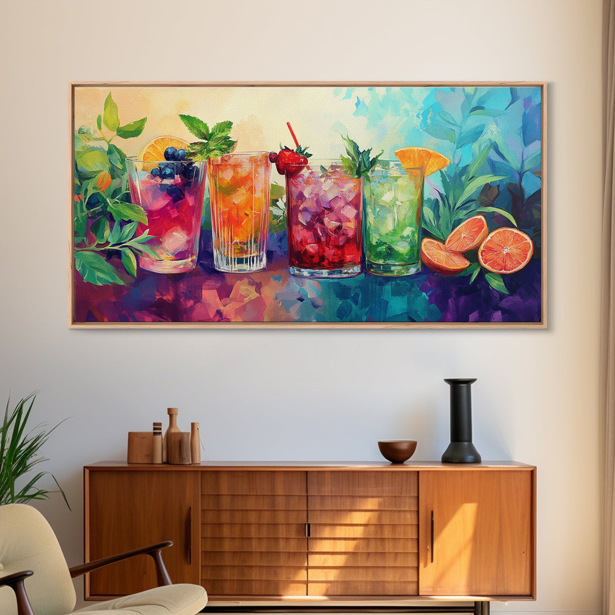 Refreshing Summer Drinks Canvas Print, Vibrant Foodie Kitchen Art, Colorful Beverage Wall Art, Dining Room Decor, Cocktail Party Art