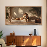 Majestic Lion Portrait Framed Canvas Print, Wild Safari Wall Art, African Animal Painting, Living Room Rustic Decor, Regal Wildlife Art