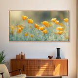 Golden Poppy Floral Canvas Print California Wildflower Art Botanical Wall Decor Rustic Style Extra Wide Horizontal Landscape Art