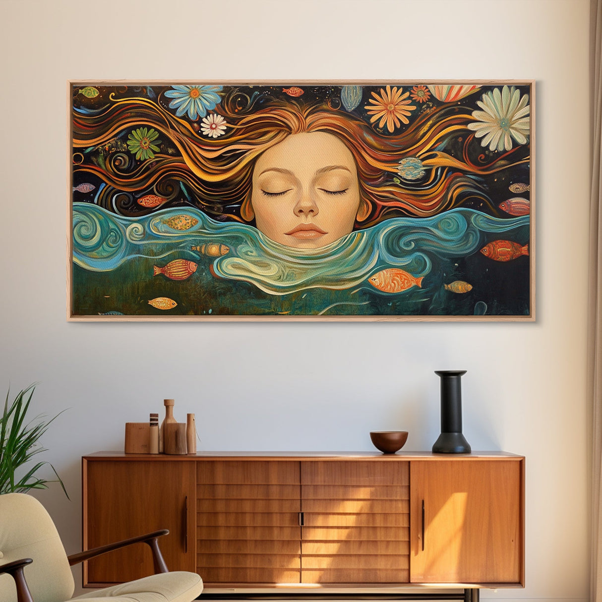 Surreal Dreamscape Framed Canvas Print Whimsical Art Featuring Floral Fantasy Unique Gift Idea Bedroom Wall Art Boho Inspired Artwork