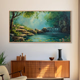 Serene Waterfall Landscape Framed Canvas Print Above Sofa Rustic Decor Living Room Art Peaceful Nature Scene Artwork Farmhouse Wall Art