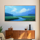 Marshland Panoramic Canvas Print, Coastal Landscape Art Bedroom Decor, Rustic Wall Art Living Room Gift, Nautical Horizontal Artwork