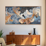 Swirling Blue Orange Canvas Print, Geometric Wall Art Nautical Rustic Decor, Moody Abstract Artwork Idea Horizontal Living Room Design