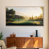 Golf Course Sunset Canvas Print Panoramic Landscape Art Rustic Decor Above Bed Artwork Gift Idea Extra Wide Horizontal Wall Art
