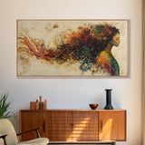 Vibrant Female Silhouette Framed Canvas Print, Whimsical Art, Afrocentric Wall Art, Angel Art Prints, Bedroom Art, Chinoiserie Wall Art