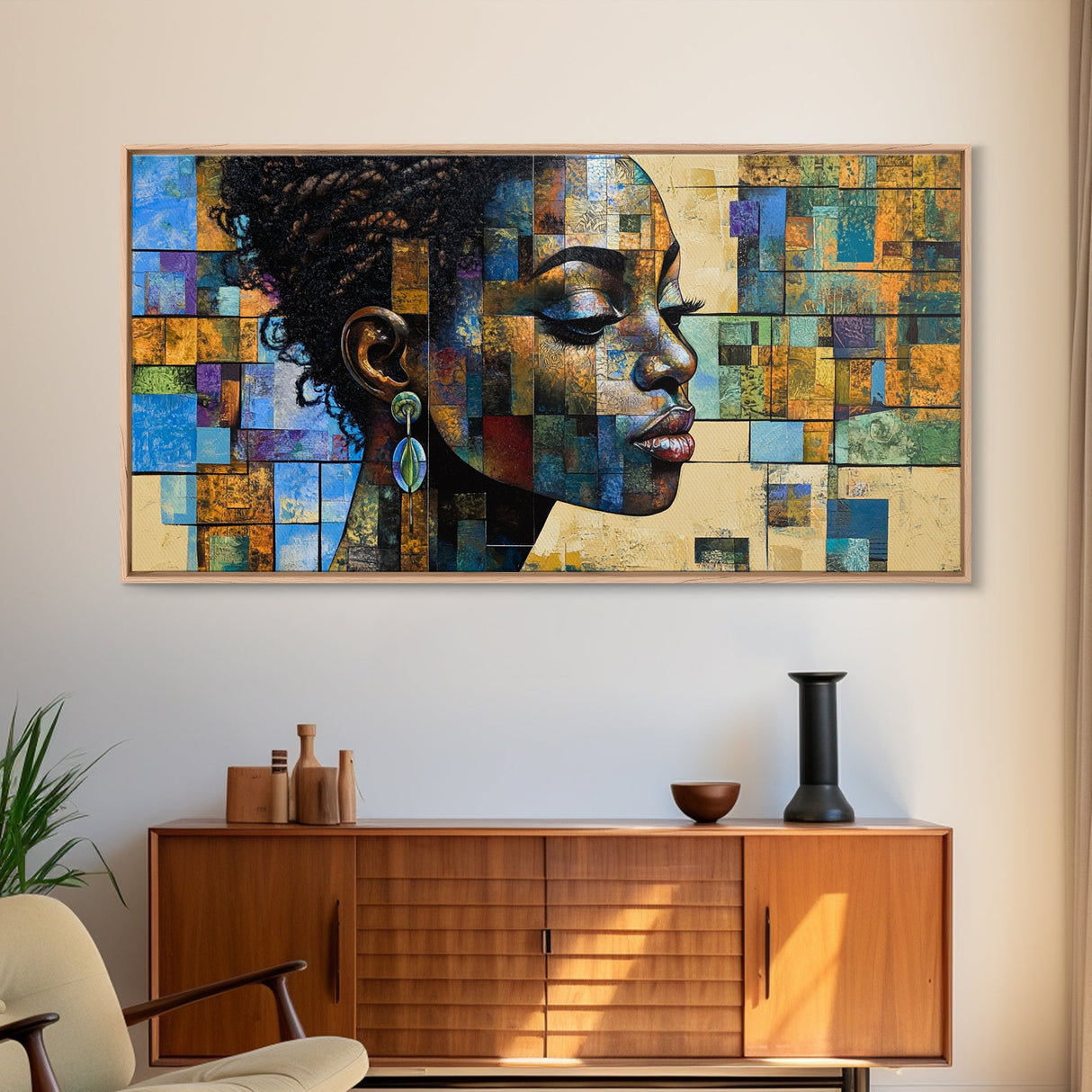 Afrocentric Wall Art Framed Canvas Print, Geometric African Art, Bold Living Room Decor, Unique Moody Art Gift Idea, African Art Print