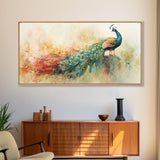 Elegant Peacock Wall Art Canvas Print, Colorful Wildlife Painting, Moody Therapy Art, Unique Bedroom Decor Gift Idea, Botanical Prints