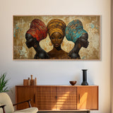 Elegant African Women Canvas Print, Bold Afrocentric Wall Art Decor, Moody Abstract Painting, Unique Bedroom Art Gift Idea