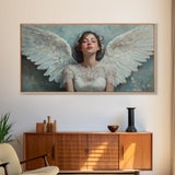 Heavenly Grace Framed Canvas Print with Angel Art Prints and Whimsical Art for Light Pink Wall Art and Romantic Home Decor
