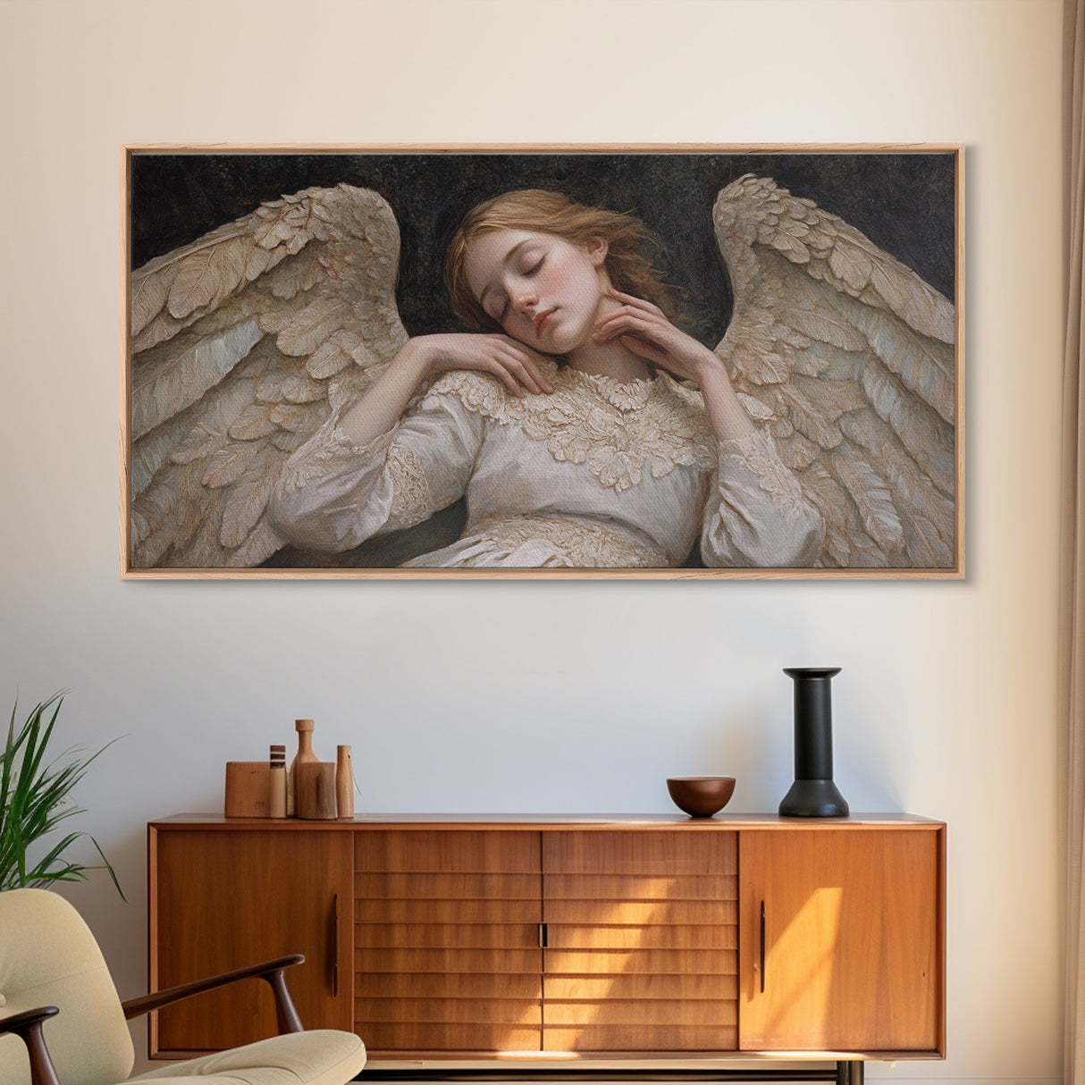 Sleeping Angel Peace Canvas Print Featuring Angel Art Prints and Wabi Sabi Art Perfect Bedroom Wall Art Above Bed Wall Decor