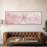 Hand-Painted Snowflake Art Canvas Print, Christmas Rustic Winter Wall Decor, Light Pink Abstract Artwork, Cozy Living Room Art Gift