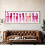 Vibrant Lipstick Shades Canvas Print, Pink Makeup Wall Art, Feminine Bedroom Decor, Whimsical Beauty Room Artwork Gift Idea