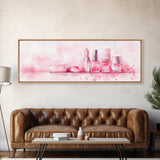 Makeup Art Canvas Print Featuring Lipstick and Nail Polish, Pink Abstract Wall Art for Bedroom or Bathroom Decor, Feminine Gift