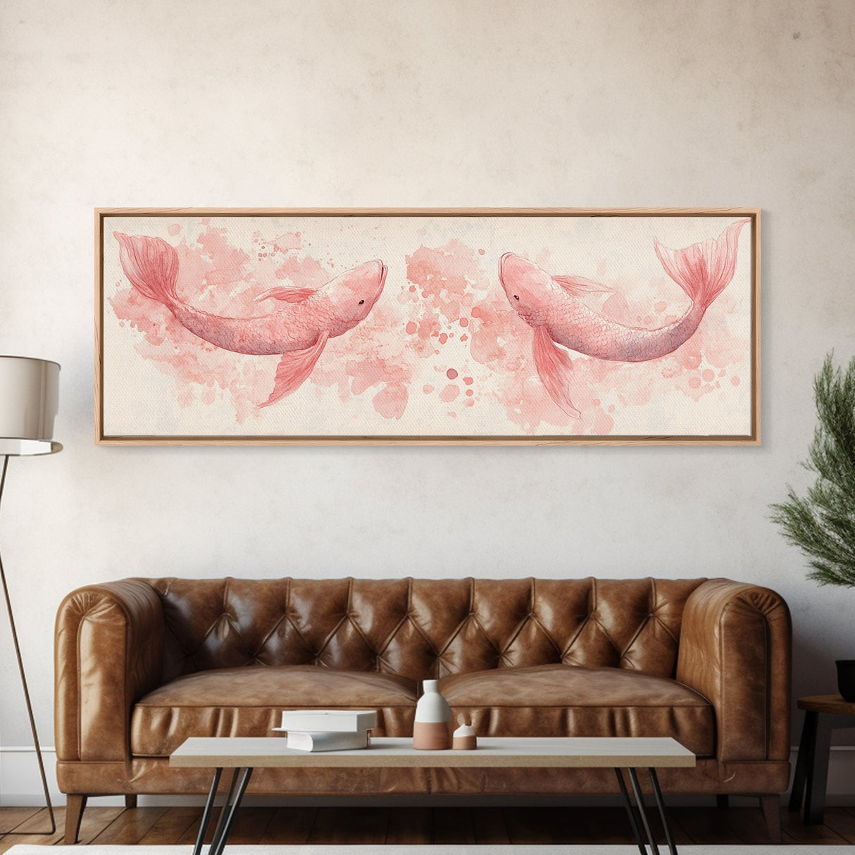 Koi Fish Canvas Print Light Pink Wall Art Whimsical Art Bedroom Decor Living Room Art Cottagecore Aesthetic Horizontal Wall Art