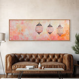 Moroccan Lanterns Canvas Print Pink Orange Wall Art Boho Decor Rustic Living Room Artwork Horizontal Farmhouse Style Gift Idea