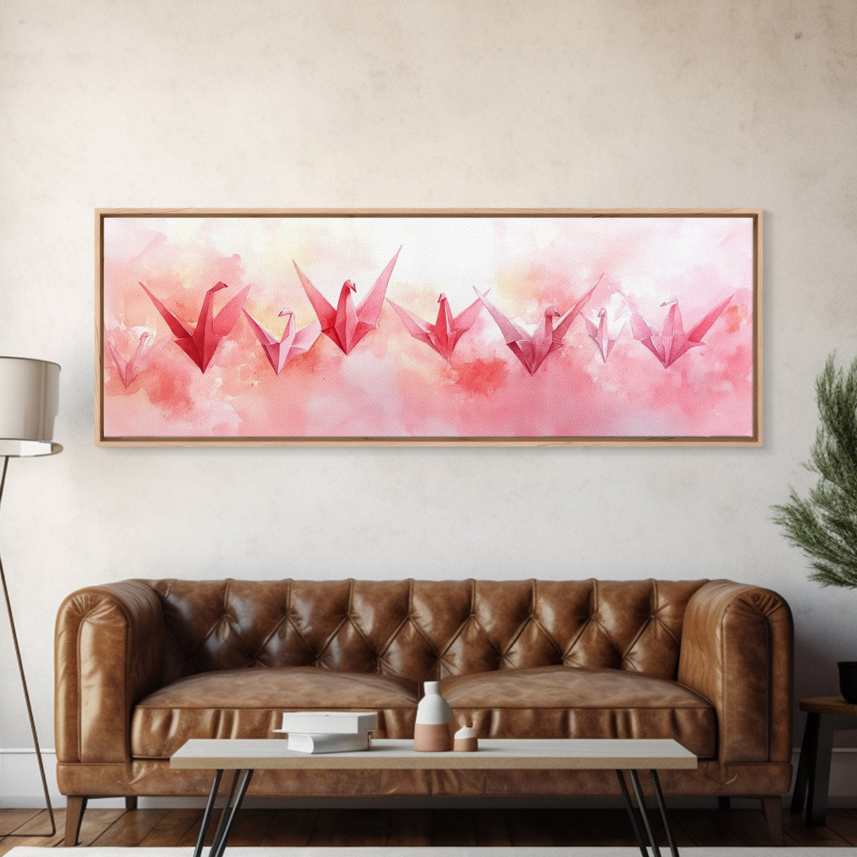 Origami Cranes Canvas Print Pink Wall Art Whimsical Decor Artistic Living Room Boho Minimalist Style Bedroom Gift Idea Artwork