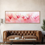 Origami Cranes Canvas Print Pink Wall Art Whimsical Decor Artistic Living Room Boho Minimalist Style Bedroom Gift Idea Artwork