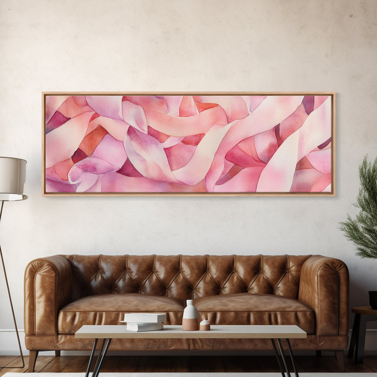 Light Pink Ribbon Abstract Canvas Print, Minimalist Wall Art, Living Room Art, Pastel Home Decor, Pink Abstract Art, Above Sofa Art