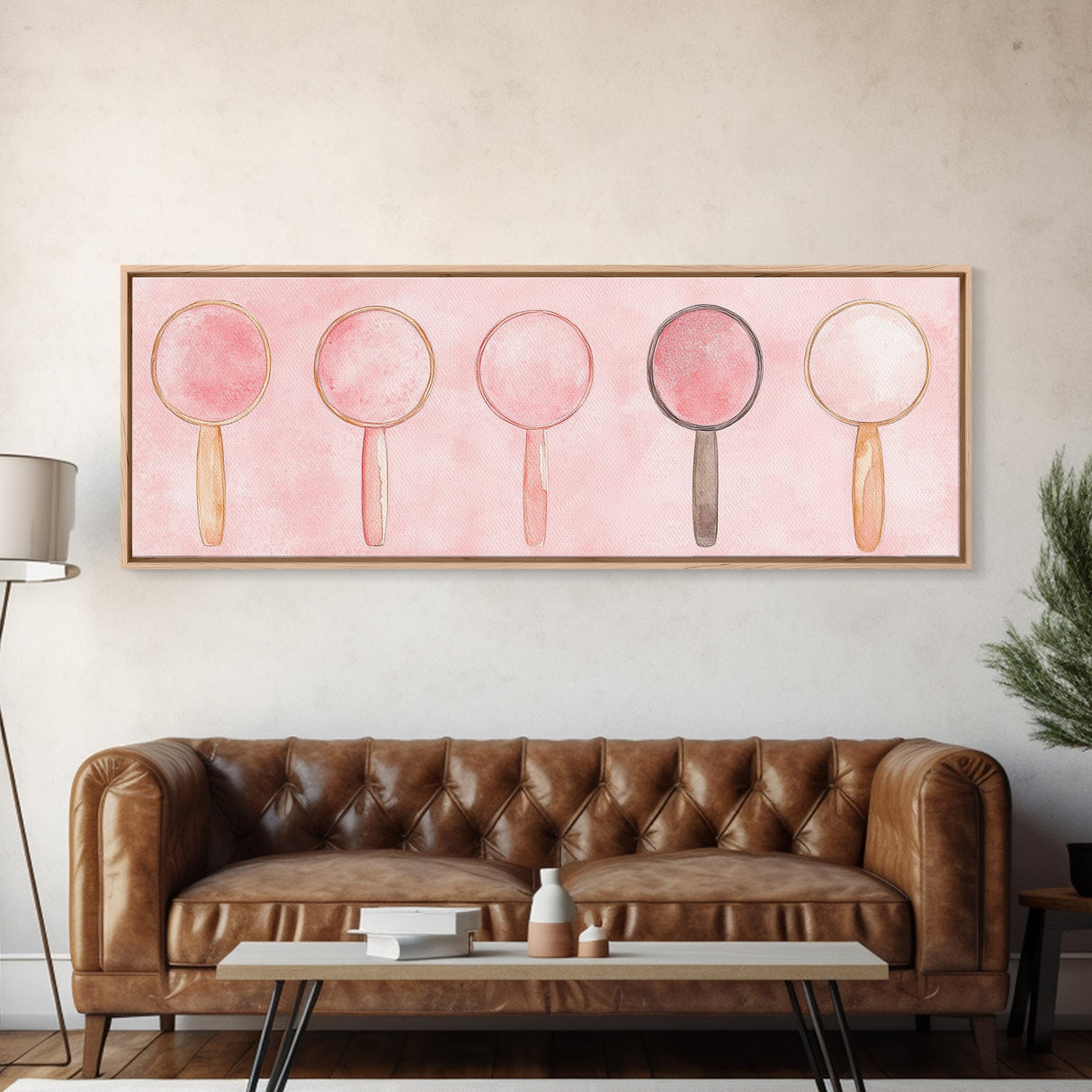 Minimalist Mirrors Framed Canvas Print Light Pink Wall Art Geometric Art Whimsical Art Modern Bedroom Decor Skinny Wall Art