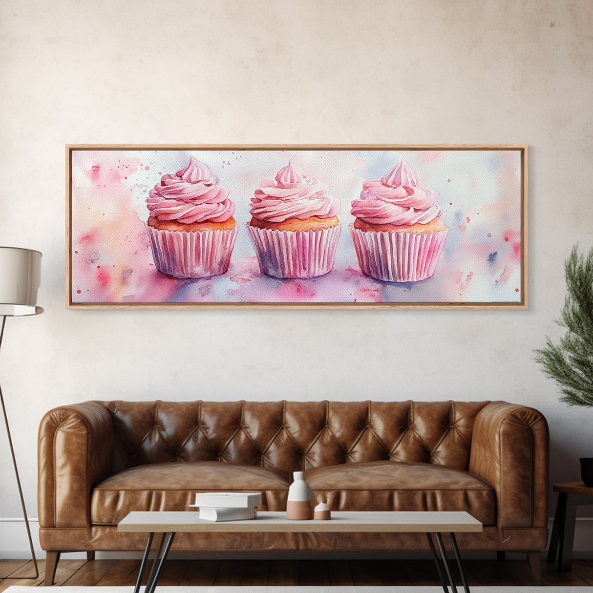 Elegant Cupcakes Canvas Print Horizontal Wall Art Wabi Sabi Art Pink Wall Kitchen Decor Minimalist Bakery Prints