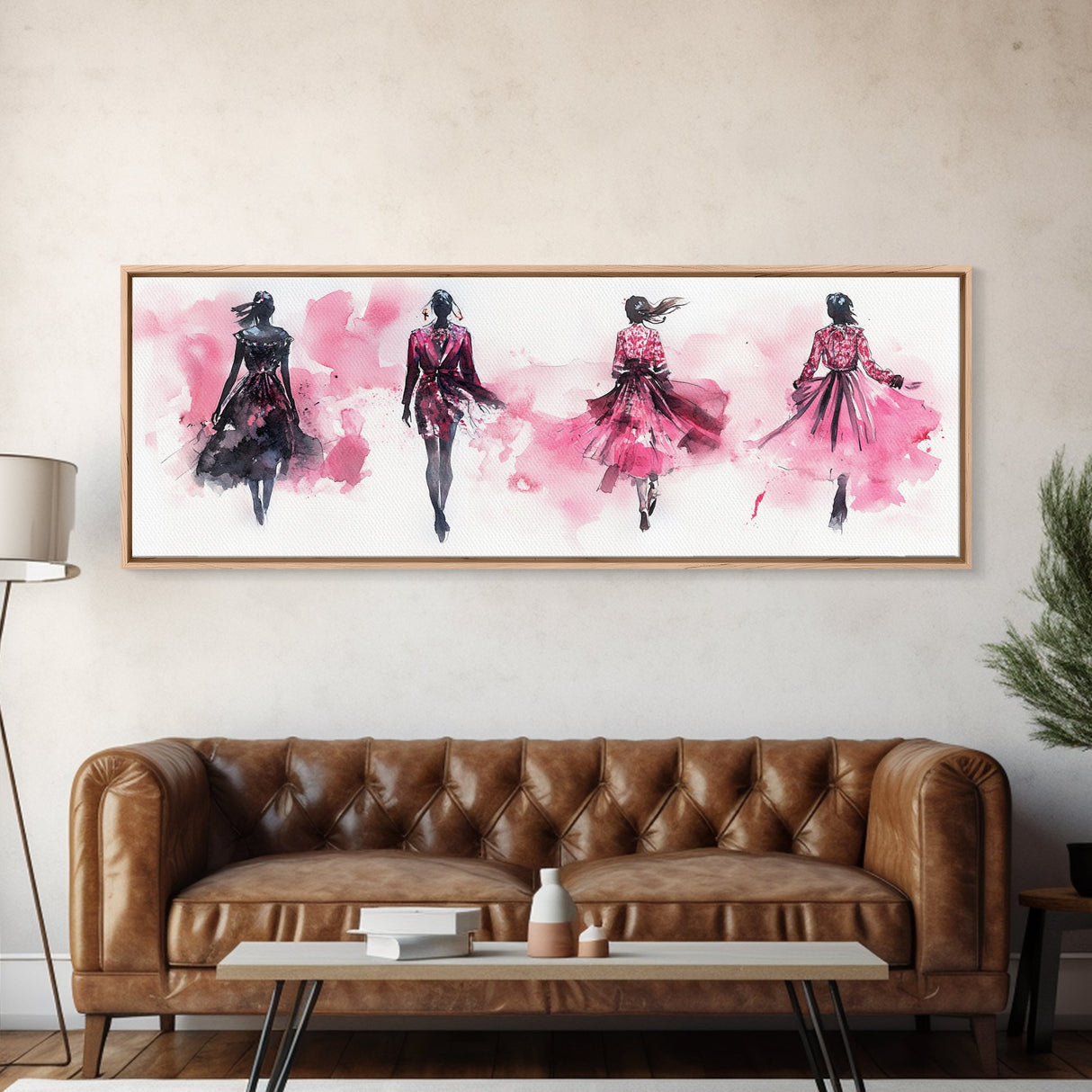 Fashion Silhouette Canvas Print Whimsical Art Pink Abstract Wall Art Minimalist Women’s Fashion Wall Art Bedroom Art Decor