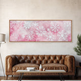 Delicate Snowflake Art Framed Canvas Print Light Pink Wall Art Minimalist Winter Décor Bedroom Living Room Artwork Horizontal Gift