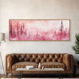Framed Canvas Print of Enchanting Forest at Dusk Painting with Moody Pink Hues Ideal as Living Room or Guest Room Horizontal Wall Art