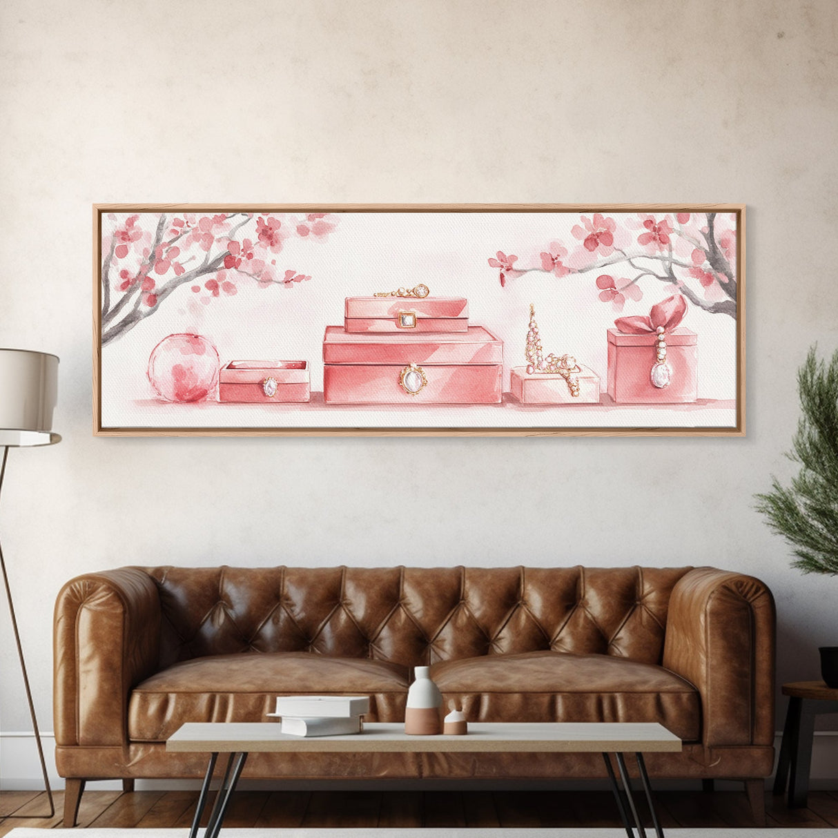 Cherry Blossom Canvas Print, Botanical Framed Canvas Art, Light Pink Wall Art, Bedroom or Guest Room Art, Feminine Nature-Inspired Decor