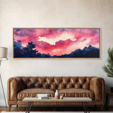 Forest Sunset Framed Canvas Print, Moody Evening Sky Painting, Smoky Mountain Landscape Art, Living Room or Bedroom Wall Decor