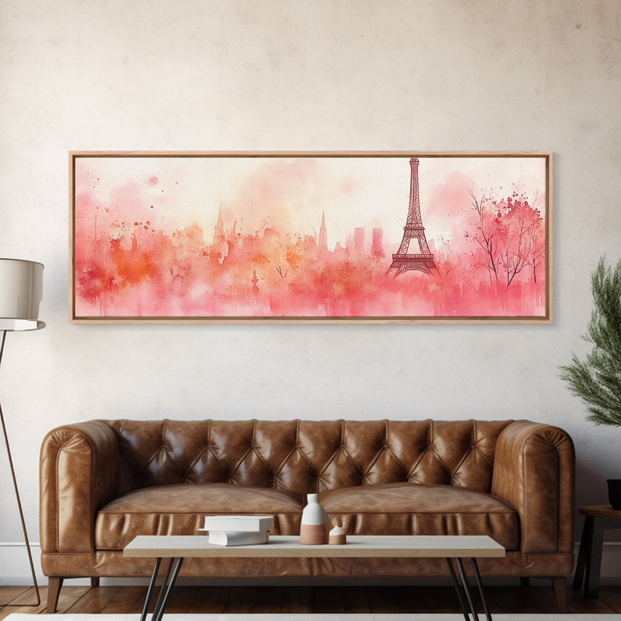 Eiffel Tower Blush Sky Canvas Print, Paris Landscape Art, Light Pink Wall Art, Romantic Artwork, Gift Idea For Her, Extra Wide Art