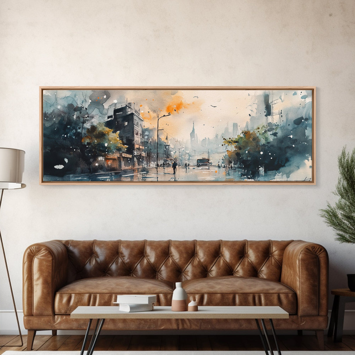 Moody Urban Streetscape Canvas Print, Lofi Art, Southwest Wall Art, Modern Cityscape Art, Above Couch Artwork, Urban Living Room Decor
