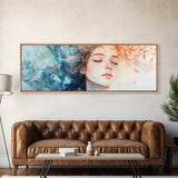 Moody Woman Portrait Framed Canvas Print - Abstract Cherry Blossom Painting, Fall Bedroom Art, Minimalist Wall Decor, Gift Idea For Her