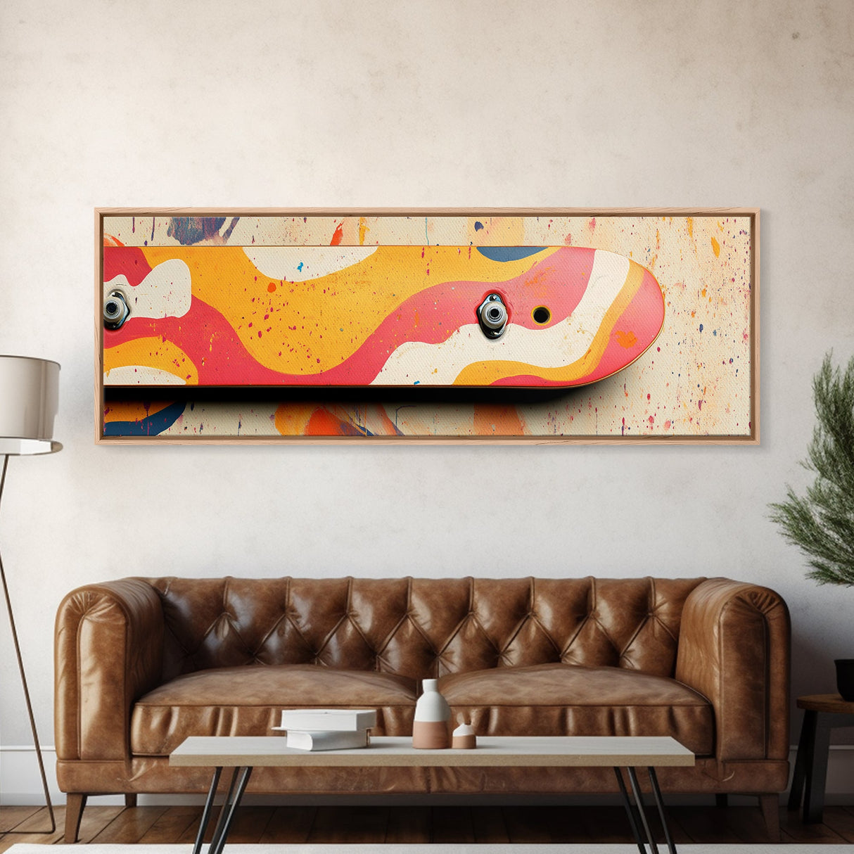 Vibrant Pop Art Skateboard Canvas Print - Abstract Graffiti Wall Art, Retro Colorful Teen Room Decor, Urban Bedroom Accent Piece
