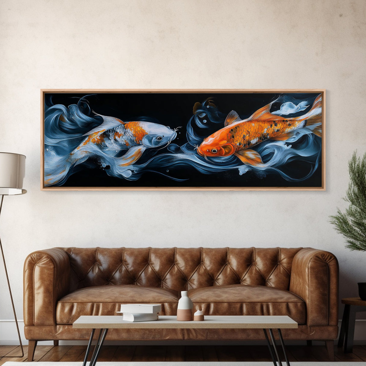 Dual Koi Serenity Canvas Print, Zen Wall Art, Coastal Wall Art, Rustic Decor, Teal Wall Art, Nautical Painting, Above Sofa Art