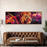 Majestic Lion Glow Framed Canvas Print, Vibrant Wall Art, Rustic Painting, Bedroom Decor, Gift Idea, Above Couch Art, Living Room Art