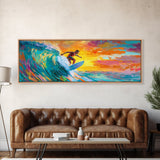 Surfer Riding Wave Canvas Print, Surf Wall Art, Coastal Decor, Nautical Painting, Colorful Art, Living Room Art, Gift Idea, Rustic Wall Art